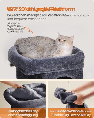 Feandrea Cat Tree, 26.4-Inch Small Cat Tower, Cute Plush Condo, Smoky Gray - Image 3