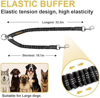 MingXpet 2 Dog Leash, Dog Leash for 2 Dogs, 360° Swivel No Tangle Double Walking Training Leashes for Large Dogs that Pull, Comfortable Shock Absorbing Reflective Bungee, Black - Image 2