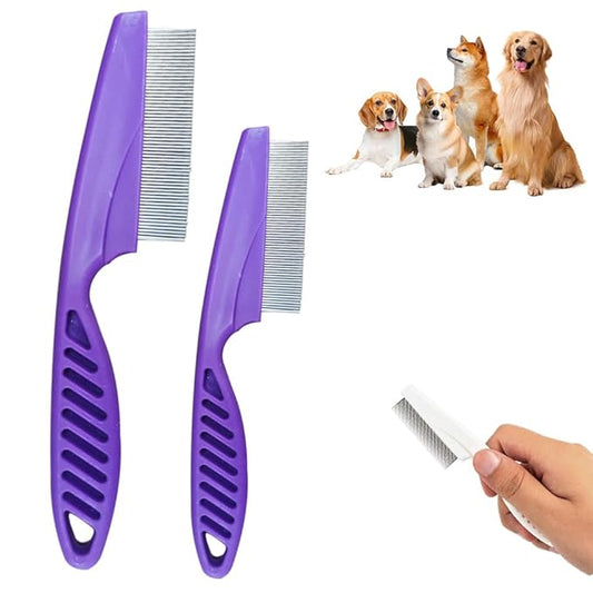 Multifunctional Pet Comb,2 Pack Pet Hair Comb Tear Stain Removal,Eye Comb for Dogs and Cats,2 in 1 Massage Dual-Sided Comb for Knots Crust Floating Hair Tangle Fleas (Purple)