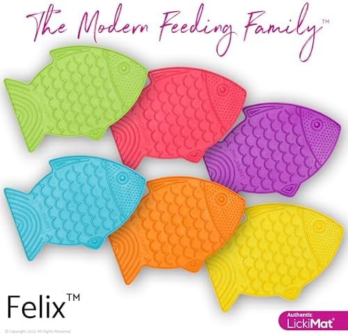 Lickimat Casper & Felix, Fish-Shaped Cat Slow Feeders Lick Mat, Boredom Anxiety Reducer; Perfect for Food, Treats and Anxiety Reduction. (Green & Orange) - Image 4
