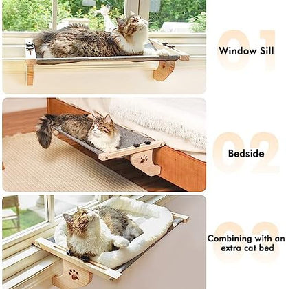 AMOSIJOY Cat Windowsill Perch with Wood & Metal Frame for Large Cat, 27.5in - Image 6
