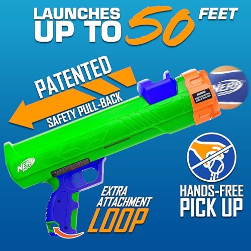 Nerf Dog Tennis Ball Blaster Dog Toy Gift Set, Tennis Ball Dog Fetch Toy Launches up to 50 ft, Dog Ball Thrower for All Breeds Includes Green Tennis Ball Launcher and 3 Dog Tennis Balls - Image 2