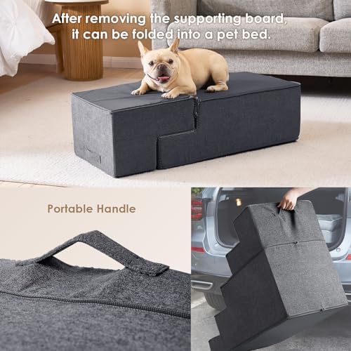 EHEYCIGA Dog Stairs for Bed 20" H, 4-Step Extra Wide Dog Steps, Grey - Image 6