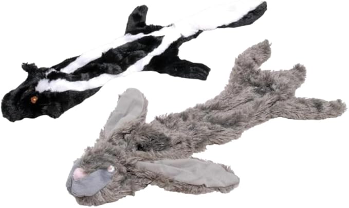 Dog Toy with Squeakers, Set of Unstuffed Rabbit and Skunk, Flat Stuffing Free Soft Chew Toy for Small Medium and Large Dogs, Fetch, Training, Interactive Play, 21 Inch