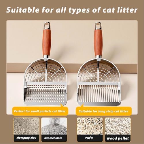 DHXYZZB Cat Litter Scoop 304 Stainless Steel Litter Shovel, Heavy Duty Litter Sifter, Litter Scooper with Wooden Handle Dual Sifting Design Perfect for Cat Litter Box Cleaning - Image 5
