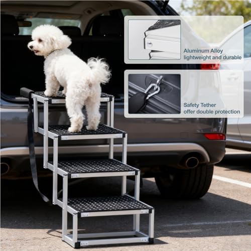 Dog Stairs for Car,Portable Pet Stairs for Large/Small Dogs with Non-Slip Surface & Reinforced Design,Dog Ramp for Car SUV, Truck, Sofas, Bed,Lightweight Yet Sturdy Supports Up to 250lbs (Black) - Image 5