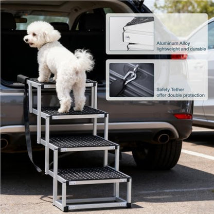 Dog Stairs for Car,Portable Pet Stairs for Large/Small Dogs with Non-Slip Surface & Reinforced Design,Dog Ramp for Car SUV, Truck, Sofas, Bed,Lightweight Yet Sturdy Supports Up to 250lbs (Black) - Image 5