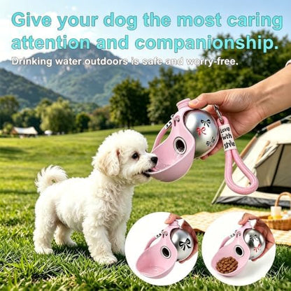 Portable Dog Water Bottle, Flip-Top Silicone Bowl Design, Insulated Hot & Cold Retention Material, One-Hand Leakproof Use, Perfect for Walking & Hiking, 10oz (Pink, Printing) - Image 4