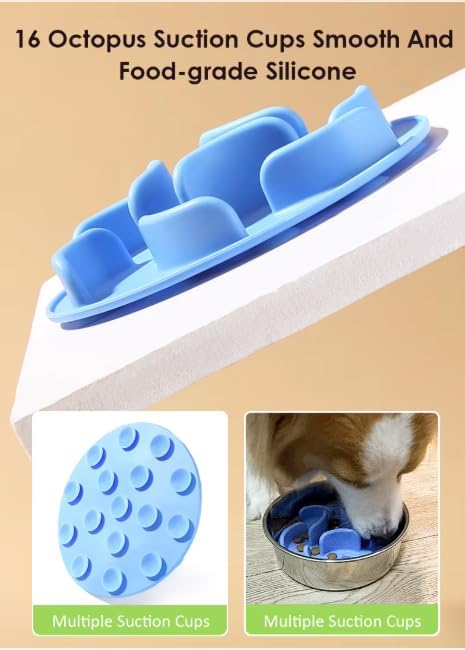 2 in 1 Slow Feed Dog Bowl with Anti-Choking Design, 7.5 Inch Pet Food Dish, Pink, Blue, Green (Green)
