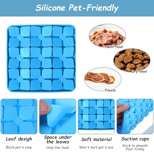 2 Pcs Silicone Snuffle Mat for Dogs, Slow Feeder Lick Mat with Suction Cups, Dog Puzzle Feeder Toys for Smell Training & Slow Eating for Mental Stimulation Anxiety Relief, Blue & Purple - Image 3