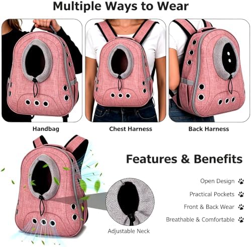 Small Dog Cat Chest Backpack Carrier,Large Space Ventilated Front Facing Backpack Carrier for Puppy,Lightweight Doggy Backpack for Hiking,Camping,Travel,Outdoor,Max 12 lbs(Pink) - Image 3