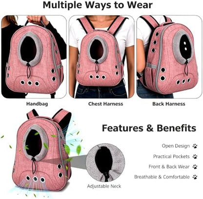 Small Dog Cat Chest Backpack Carrier,Large Space Ventilated Front Facing Backpack Carrier for Puppy,Lightweight Doggy Backpack for Hiking,Camping,Travel,Outdoor,Max 12 lbs(Pink) - Image 3