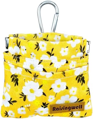 Raisingwell Dog Treat Pouch, Pocket Sized Pet Training Pouch, Cotton Fabric, Hand Free Yellow Flower Dog Walking Bag with Carabiner, Self-Closing Pet Feed Snack Reward, for Puppy Travel or Outdoor Use by Raisingwell