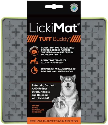LickiMat Tuff, Heavy-Duty Buddy, Dog Slow Feeder Lick Mat, Boredom Anxiety Reducer; Perfect for Food, Treats, Yogurt, or Peanut Butter, Fun Alternative to a Slow Feed Dog Bowl, Green by LICKIMAT