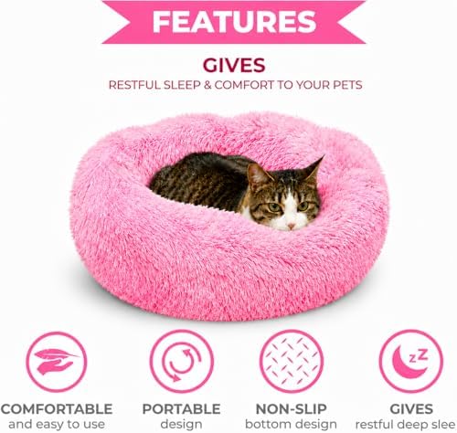 Whiskers & Friends Cat Beds for Indoor Cats, Fluffy Pink Cat Bed Small Dog - Image 3