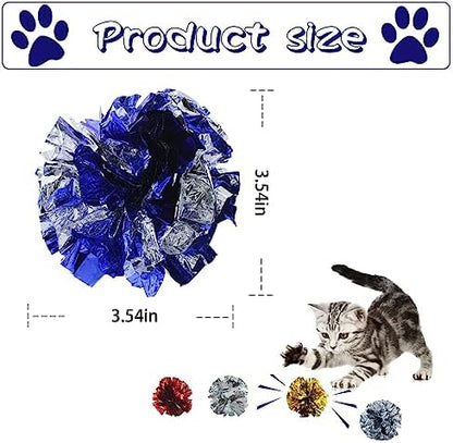 Andiker 3.54inch Mylar Cat Crinkle Balls, 4pcs Colorful and Sparkling Crinkle Ball Lightweight Easy to Carry Cat Ball Toy Interactive Cat Toys for Indoor Cats to Kill Time and Keep Fit (Mixing Color) - Image 2