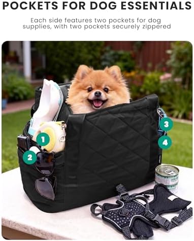 Lightweight Dog Purse Carrier for Small Dogs up to 15 lbs, Dog Tote Bag Puppy Carrier, Soft Plush Interior, Safety Leash Clip, 4 Side Pockets Dog Carrier Bag for Travel & Walking, Black - Image 6