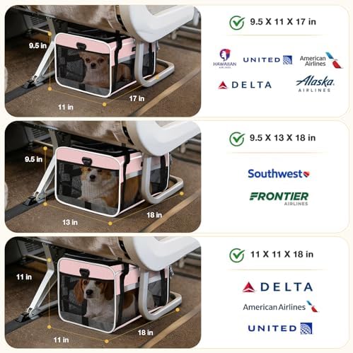 Lekereise Top-Expandable Pet Carrier 17x11x9.5 Inch Alaska Hawaiian Airline Approved Soft Sided Underseat to 12lbs Travel Carriers for Small Dogs and Cats with Locking Safety Zippers Anti-Scratch Mesh - Image 2