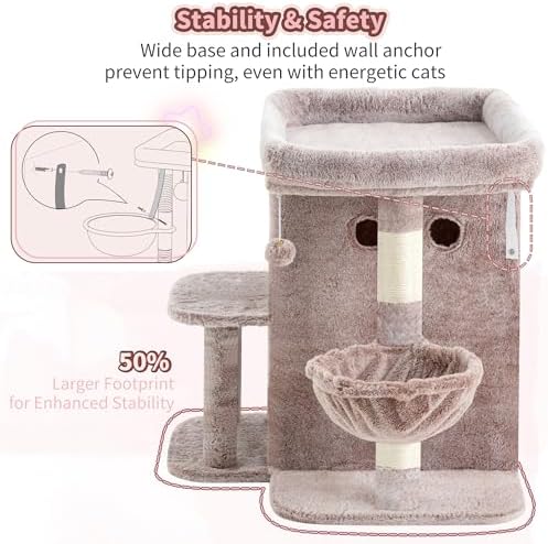 Heybly 26.3" Cat Tree for Large Cats with Big Perch & Dual Condos HCT204SMU - Image 6