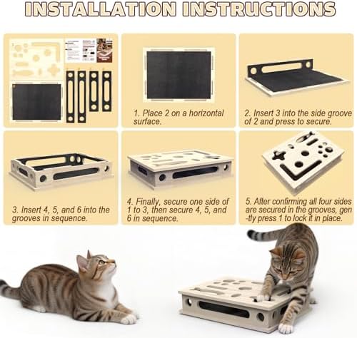 Cat Scratch Puzzle Enrichment Box, Large Solid Wood with Sandpaper Inside - Image 5