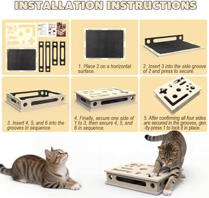 Cat Scratch Puzzle Enrichment Box, Large Solid Wood with Sandpaper Inside - Image 5
