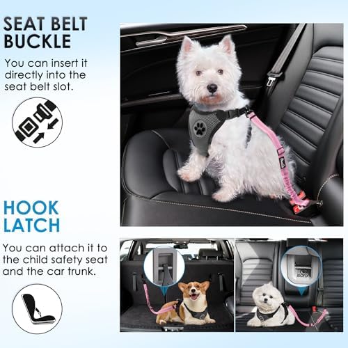 Lukovee Dog Seat Belt, 2 Pack, 3-in-1 Headrest & Seatbelt Clip & Latch - Image 3