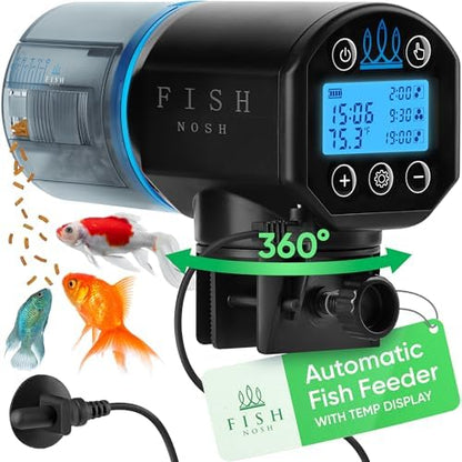 FISHNOSH Automatic Fish Feeder for Aquarium with Digital Thermometer - 2026 Auto Fish Food Dispenser Programmable, Vacation Feeder for Fish, Adjustable Portions, Auto Fish Feeder for Small & Big Tanks by FISHNOSH