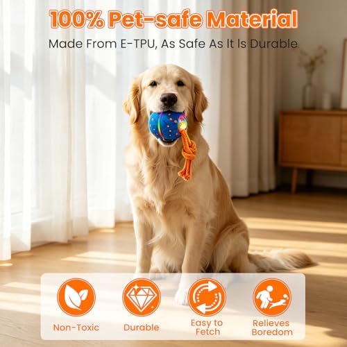 Interactive Dog Toy Ball, Automatic Bouncing Rotating, Realistic Dog Barking Sounds, E‑TPU, IP54, Rechargeable, for Small/Medium/Large Dogs, Indoor/Outdoor（Light Blue） - Image 7
