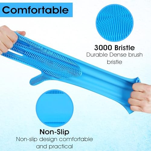 High-Density Silicone Pet Grooming Gloves with Enhanced Five Finger Design for Bathing, Massaging Dogs and Cats (Blue) - Image 4