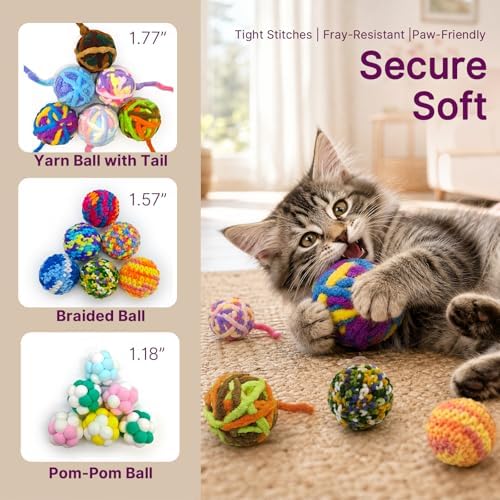 Cat Toy Yarn Ball with Bell Inside, 9Pcs Colorful Interactive Kitten Toys for Indoor Cats Play and Kitten Training, Includes 1.77" 1.57" 1.18" Balls - Image 5