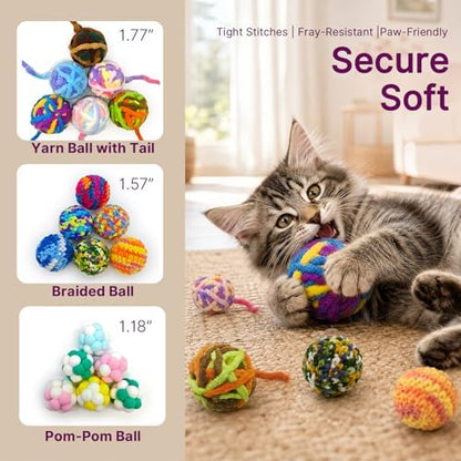 Cat Toy Yarn Ball with Bell Inside, 9Pcs Colorful Interactive Kitten Toys for Indoor Cats Play and Kitten Training, Includes 1.77" 1.57" 1.18" Balls - Image 5