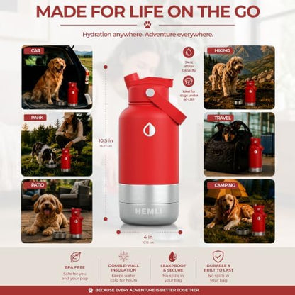 32 oz. Dog Water Bottle, Insulated Dog Travel Water Bottle, Stainless Steel Pet Water Bottle Dispenser Portable Food and Water Bowl for Dogs for Walking Dog Canteen Travel Kit - Image 5