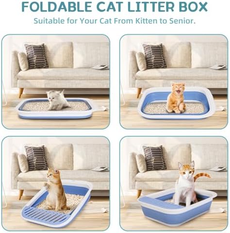 Collapsible Kitten Litter Box with Scoop and Litter Bag, Blue - Image 2