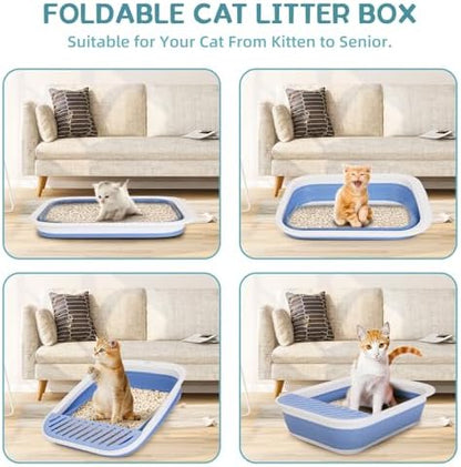 Collapsible Kitten Litter Box with Scoop and Litter Bag, Blue - Image 2