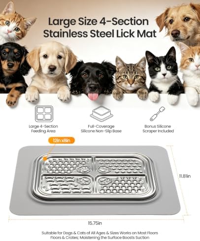ROJECO Pets Lick Mats,Slow Feeder Licking Pad with Spatula,4-Section - Image 3