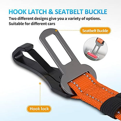 Dog Seat Belt 3-in-1 Car Harness for Dogs Adjustable Safety Seatbelt for Car Nylon Reflective Bungee Fabric Dog Car Harness with Clip Hook Latch & Buckle, Swivel Zinc Alloy Carabiner (Orange) - Image 2
