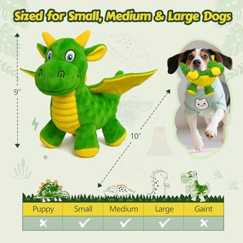 Squeaky Dog Toy - Plush Dragon with 5 Squeakers and Crinkle Wings - Image 4