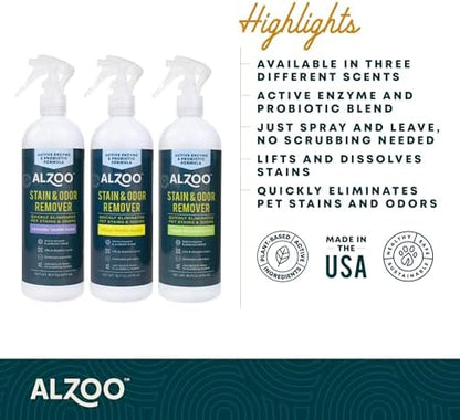 ALZOO Pet Stain & Odor Remover Spray for Dog & Cat Urine, Carpet, Furniture & Floors | Active Enzyme & Probiotic Formula | Citrus Vanilla Scent | Made in USA | 16 oz - Image 3