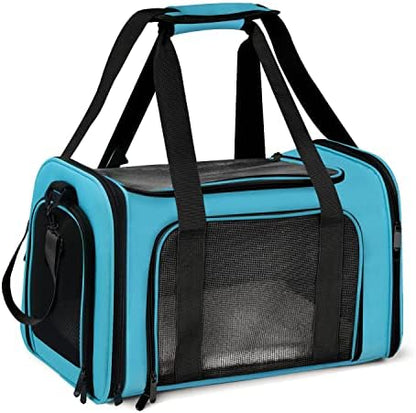 Henkelion Pet Carrier for Small Medium Cats Puppies up to 15 Lbs, Airline Approved Small Dog Travel Puppy Carrier Soft Sided, Collapsible - Blue by Henkelion