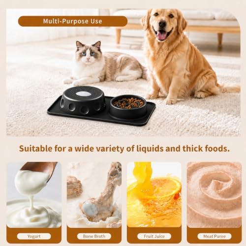 Slow Feeder Dog Bowl and Cat Water Bowl Set, 2 in 1 Pet Food and Water Bowl with Spill Proof Tray, Maze Puzzle Slow Eating Bowl for Cats and Dogs Black - Image 4