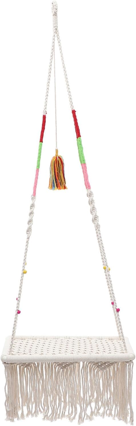 TEHAUX Hanging Cat Bed Macrame Cat Hammock Bohemian Style with Fringe Kitten Swing Bed
