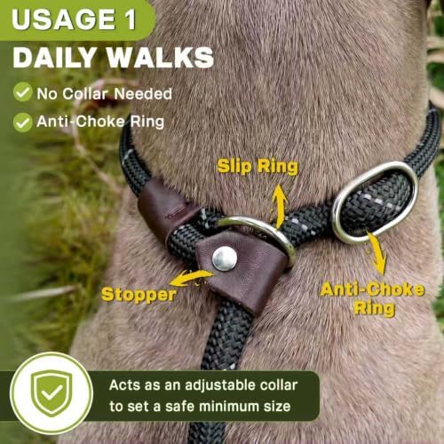 Fida Durable Slip Lead Dog Leash, 6 FT x 3/8" Dog Training Leash, Black - Image 3