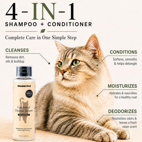 4-in-1 Waterless Cat Shampoo and Conditioner Concentrate with Mitt, Makes 24 Bottles of Dry Shampoo for Cats – Cleanses, Conditions, Moisturizes & Deodorizes, 98%+ Naturally Derived - Rinse-Free - Image 3