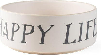 Fringe Studio Happy Dog Medium Stoneware Pet Bowl, PetShop Collection (479107) (Pack of 2)