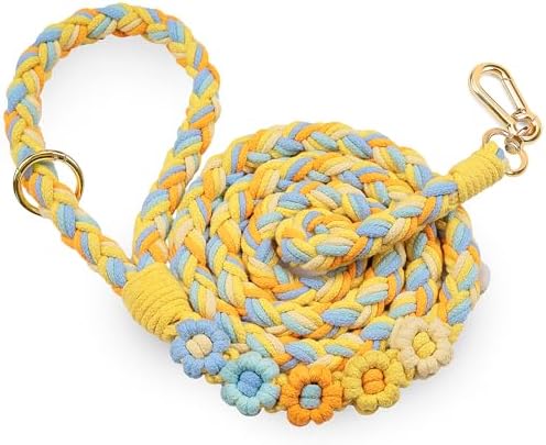 5FT Braided Cotton Rope Leash for Small, Medium and Large Dogs,Sunshine Breeze by Panda+Jianghu