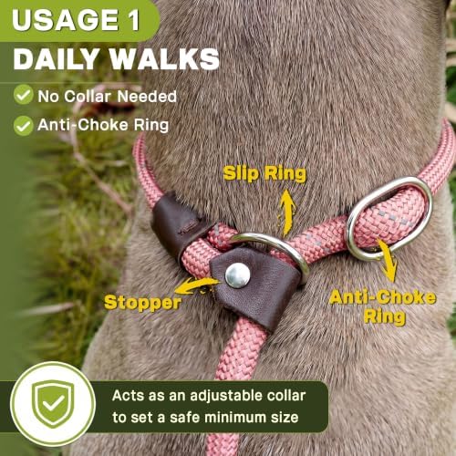 Fida Durable Slip Lead Dog Leash, 6 FT x 3/8" Heavy Duty Loop Leash, Pink - Image 4