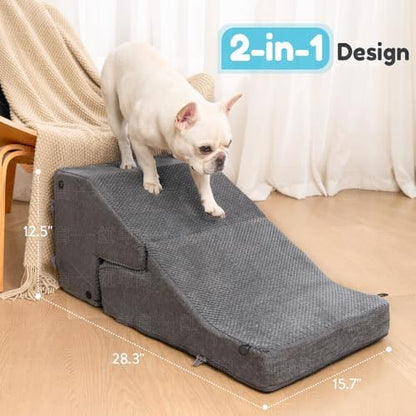 3-Step Dog Stair and Ramp for Small Dogs and Cats, Pet Steps for Sofa and Couch with Non-Slip Bottom, Grey - Image 3