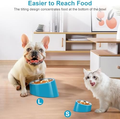 Tilted Dog Bowl Non-Slip & Non-Spill Pet Feeder with Elevated Detachable Melamine Stand, Easy to Get Food Dog Dish, S/100ml Blue - Image 5