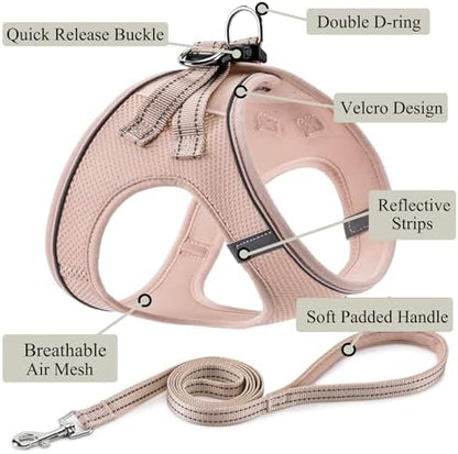 Dog Harness with Leash Set, Step-in Adjustable Puppy Vest, Light Pink XXS - Image 2