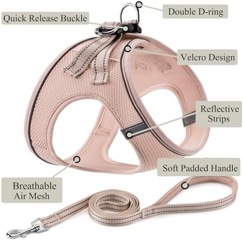 Dog Harness with Leash Set, Step-in Adjustable Puppy Vest, Light Pink XXS - Image 2